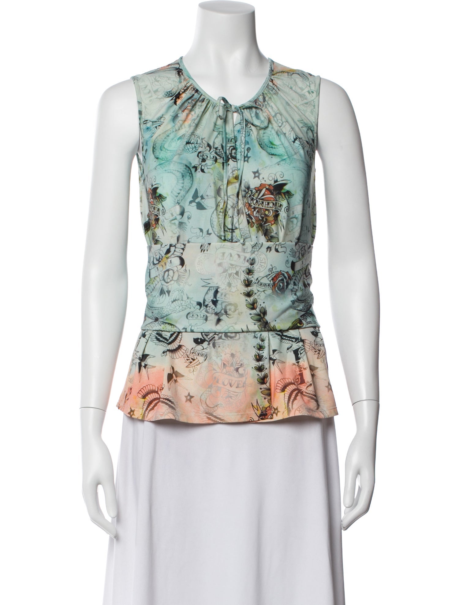John Richmond Graphic Print Tie Neck Top w/ Tags