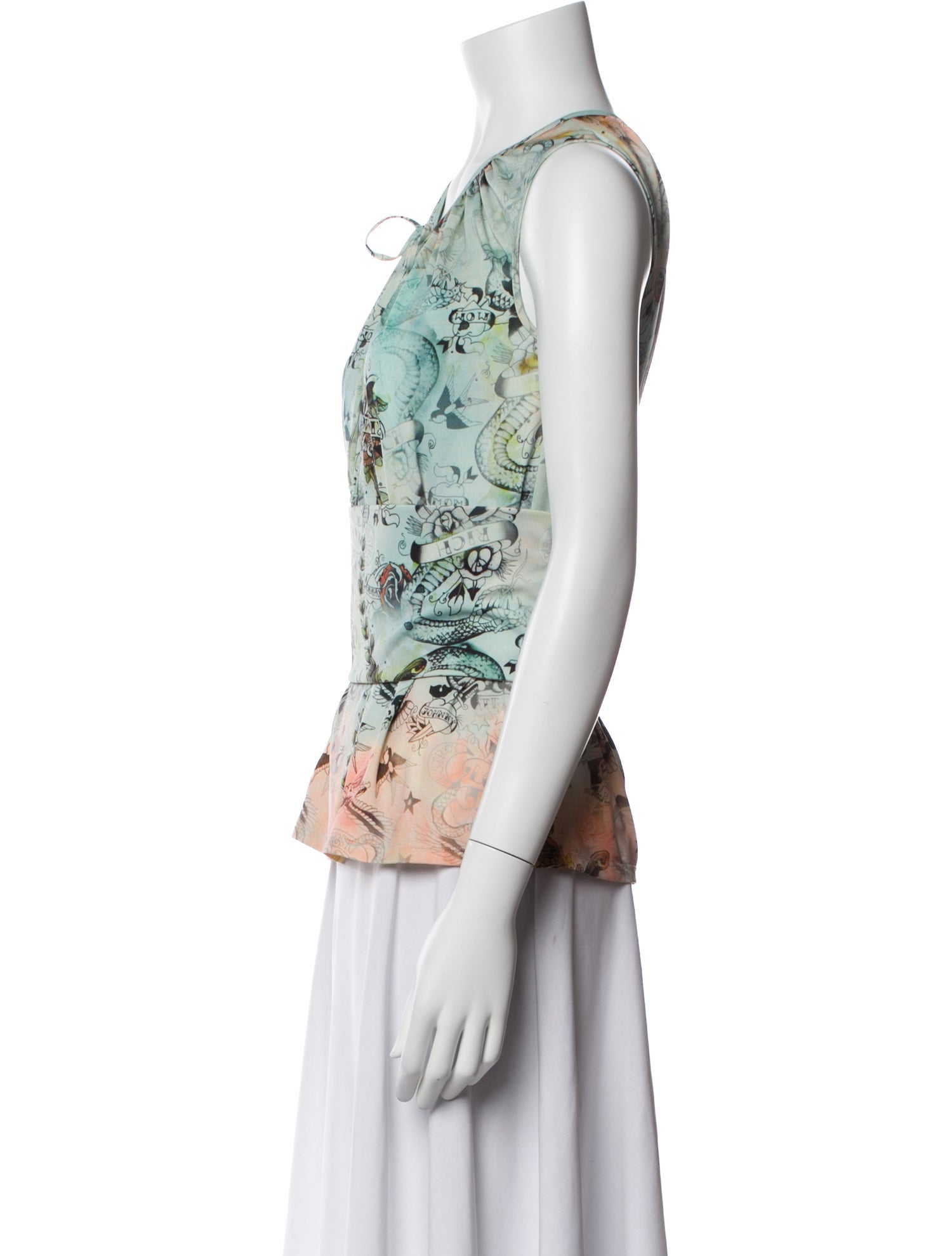 John Richmond Graphic Print Tie Neck Top w/ Tags
