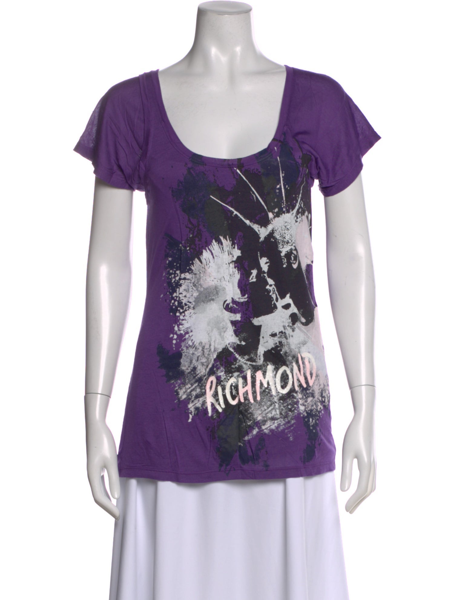 John Richmond Linen Graphic Print T-Shirt w/ Tags