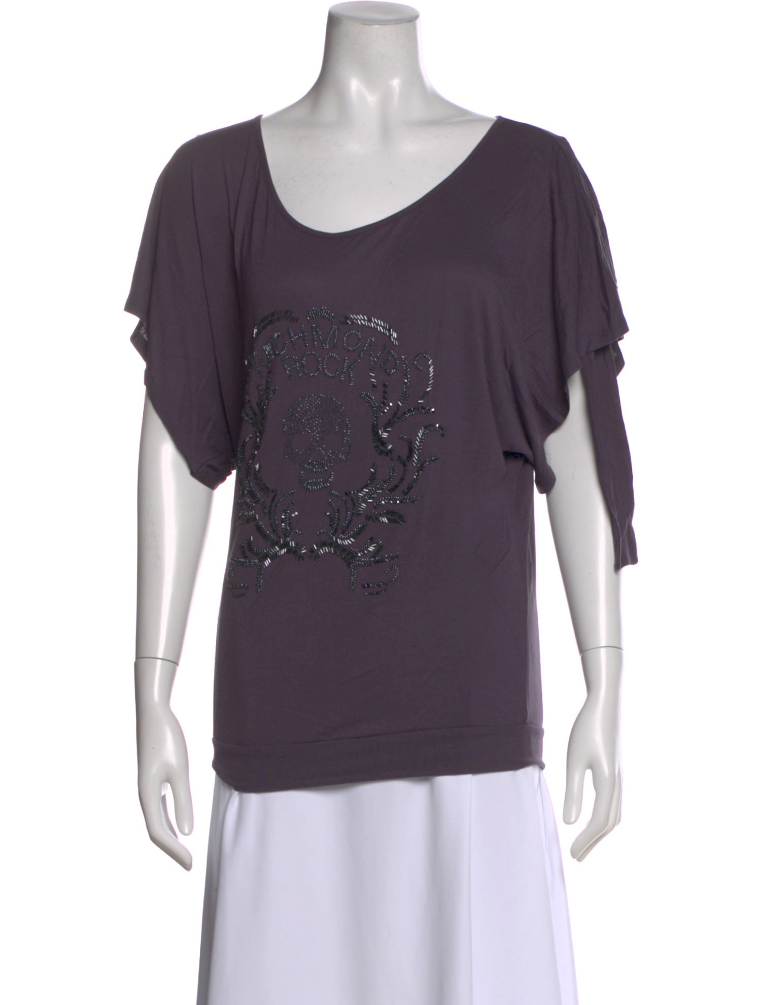 John Richmond Graphic Print Scoop Neck Top w/ Tags