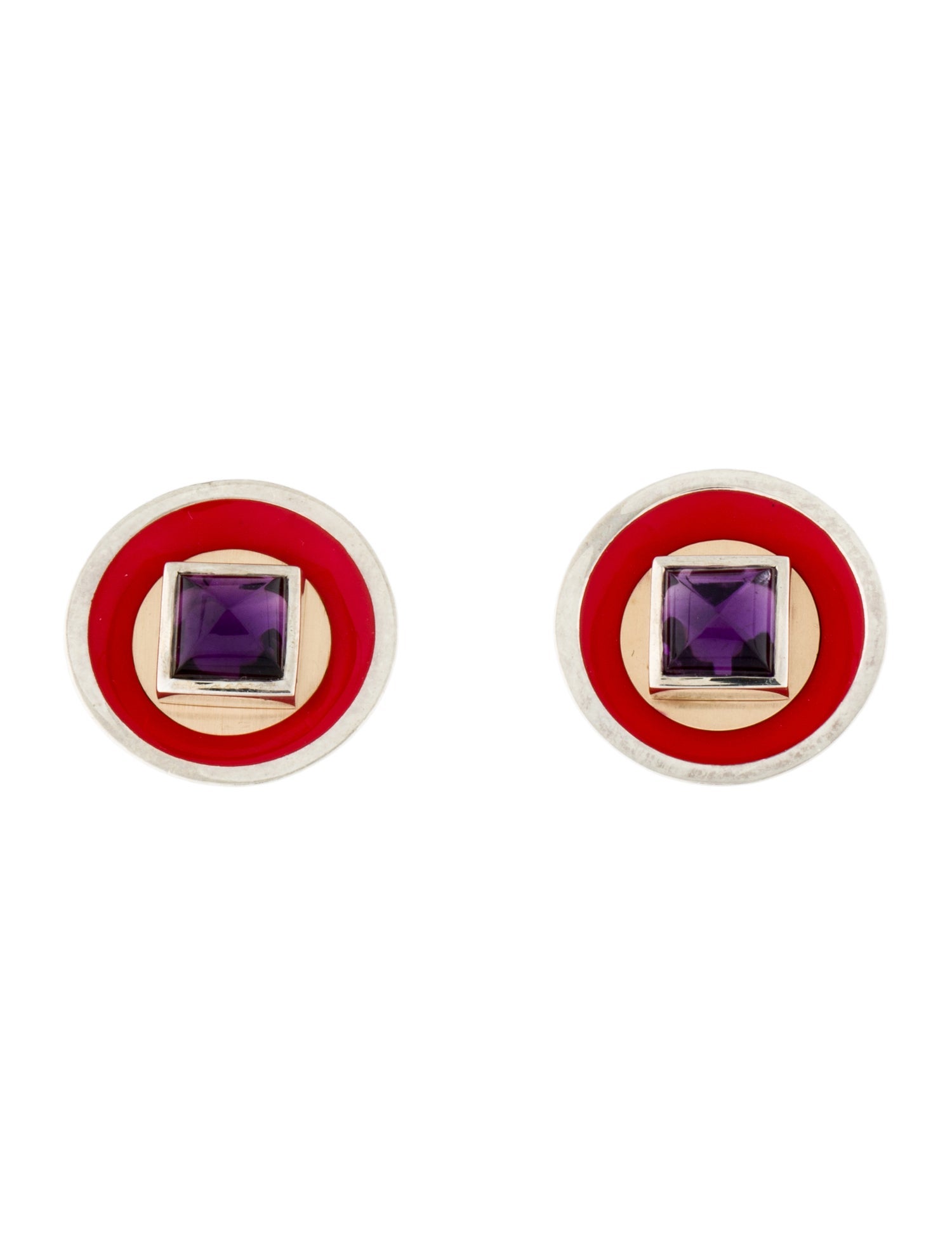 Cast Enamel & Amethyst Cup Earrings