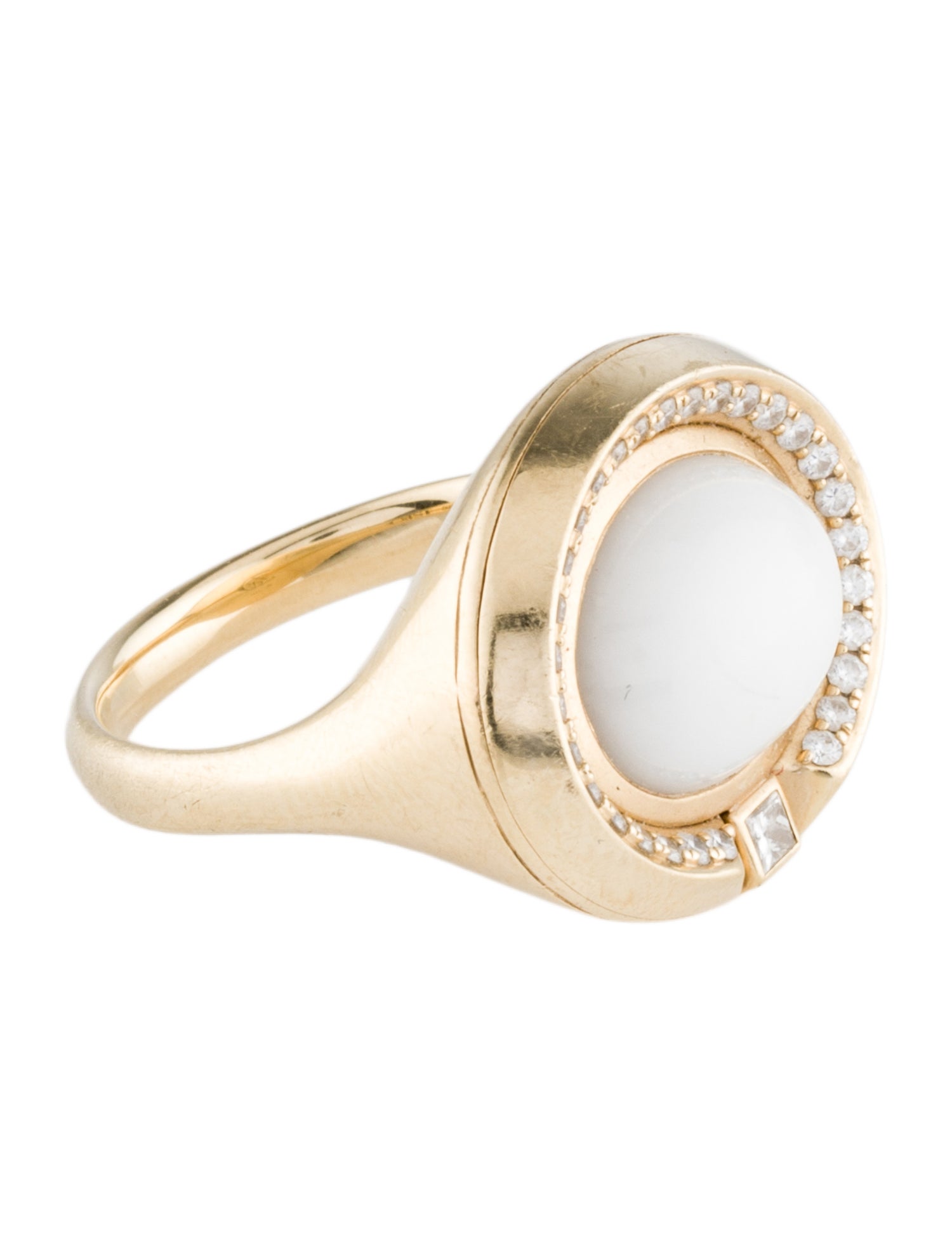 Cast 14K White Agate & Diamond Rebel Signet Ring
