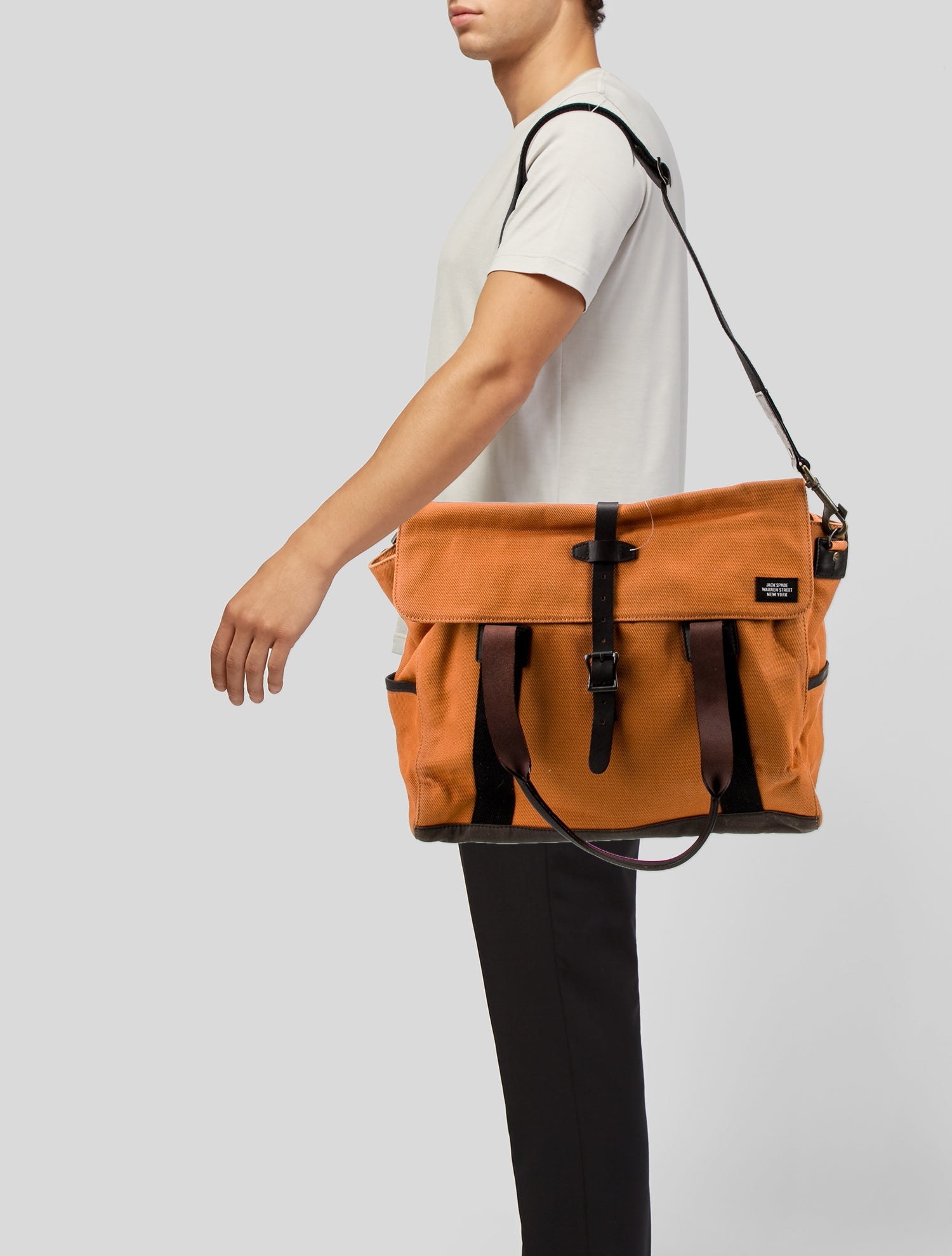 Jack Spade Canvas LeatherTrimmed Messenger Bag Orange Satchels, Bags