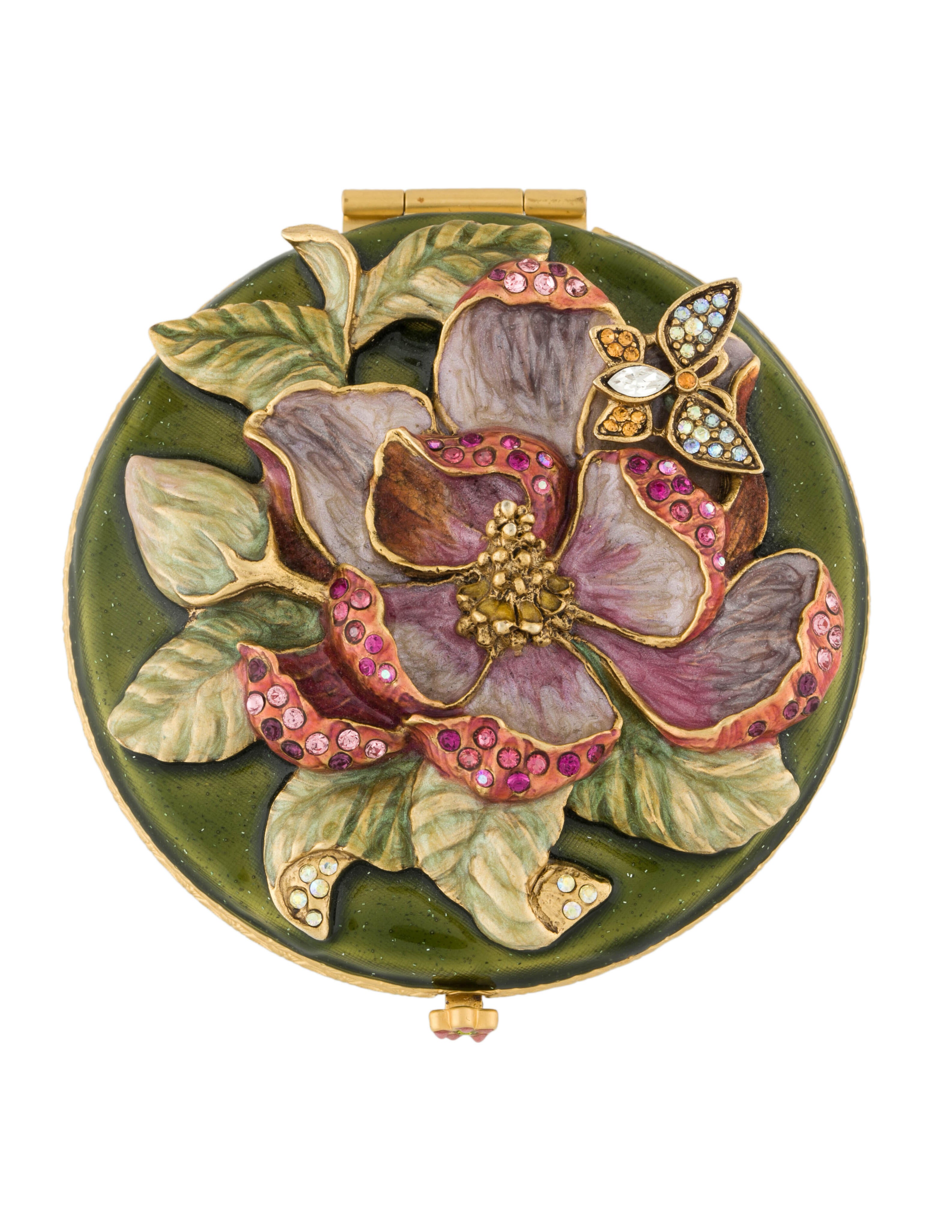 Jay Strongwater Flower Jeweled Compact Mirror Green JSW25601 The