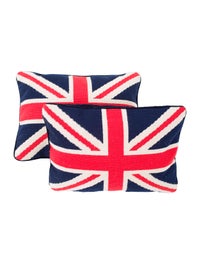 Jonathan Adler Pair Of British Flag Needlepoint Throw Pillows