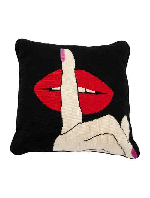 Jonathan Adler Lips Hush Needlepoint Throw Pillow