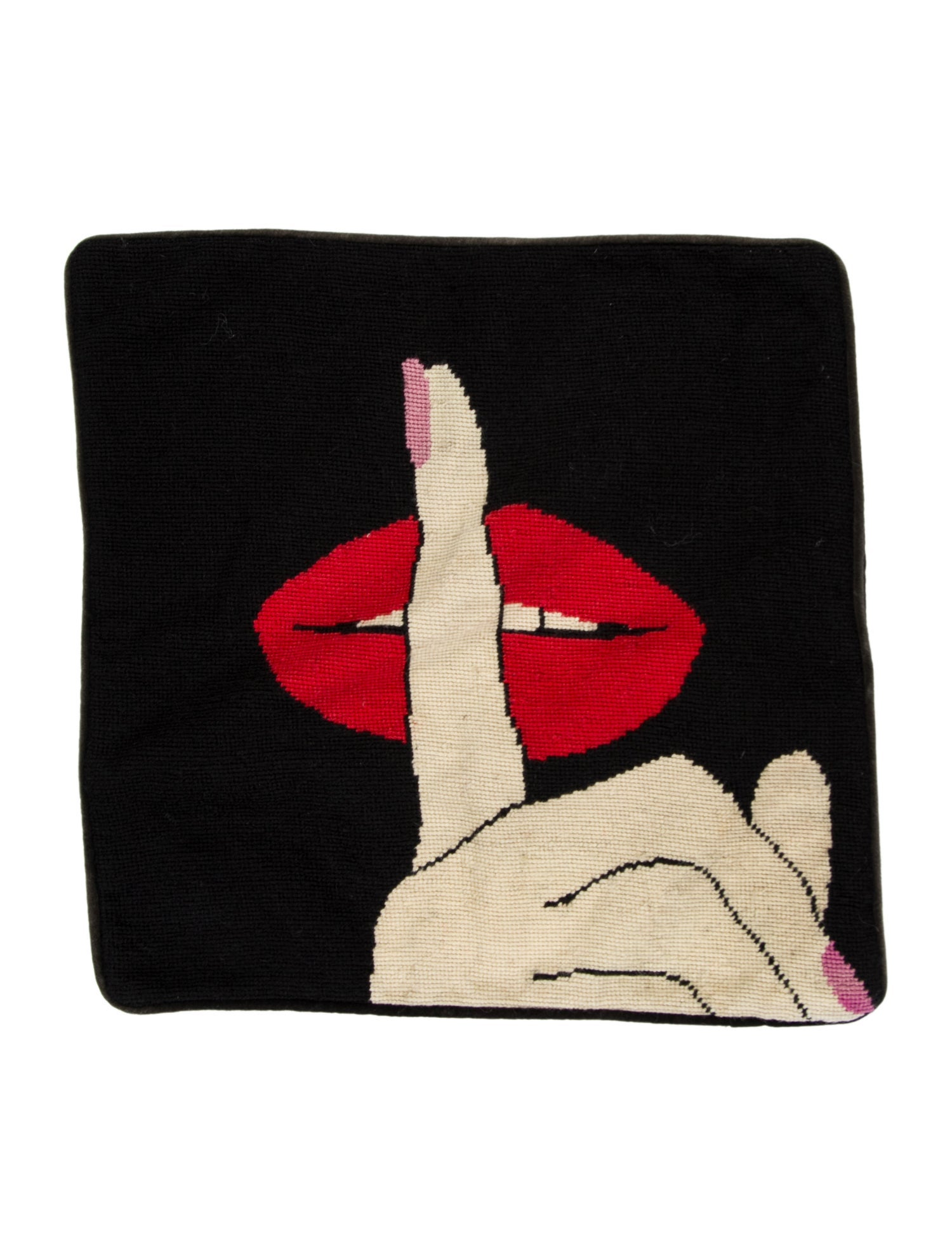 Jonathan Adler Lips Hush Needlepoint Throw Pillow