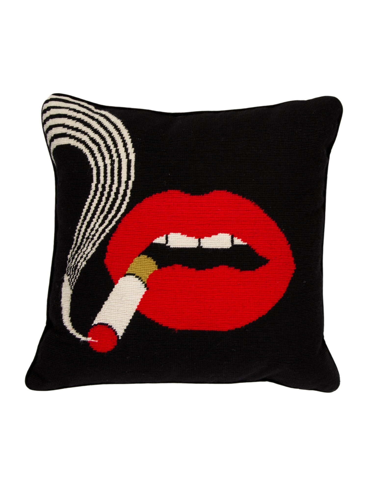 Jonathan Adler Lips Smolder Needlepoint Throw Pillow