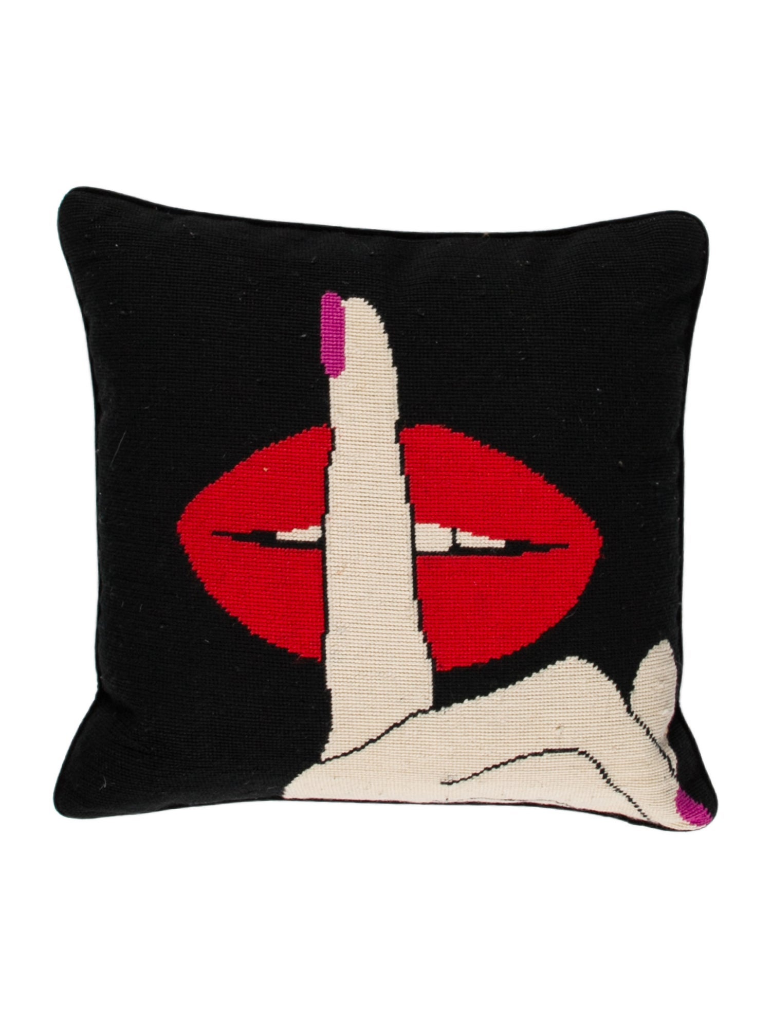 Jonathan Adler Lips Hush Needlepoint Throw Pillow