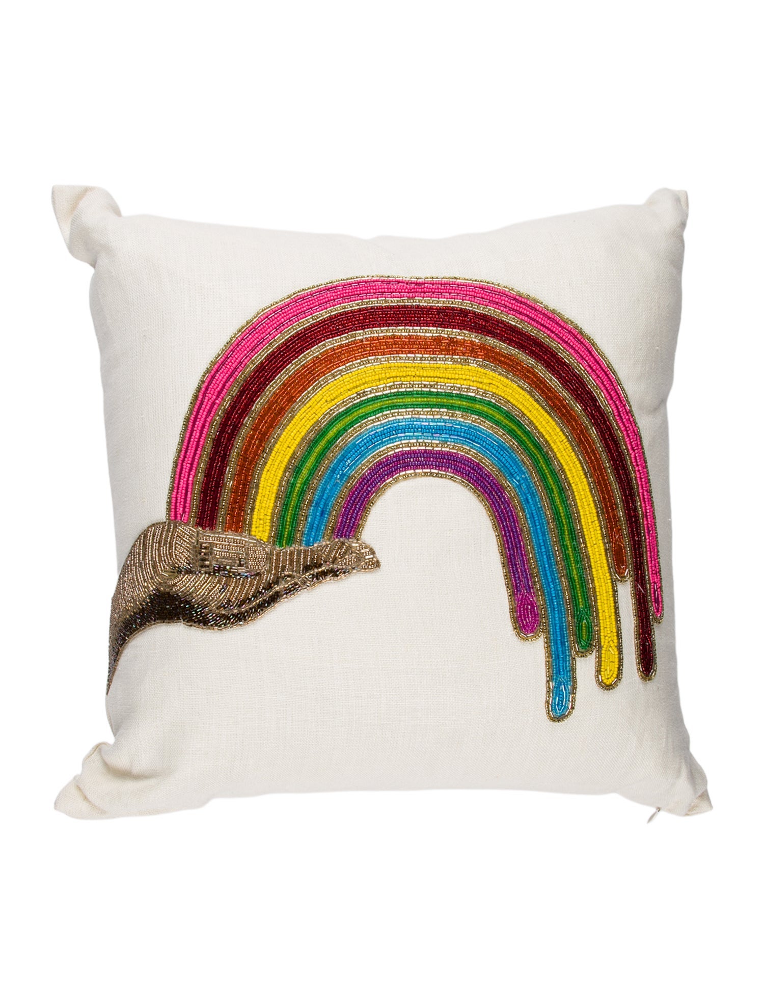 Jonathan Adler Hand-Beaded Linen Rainbow Pillow