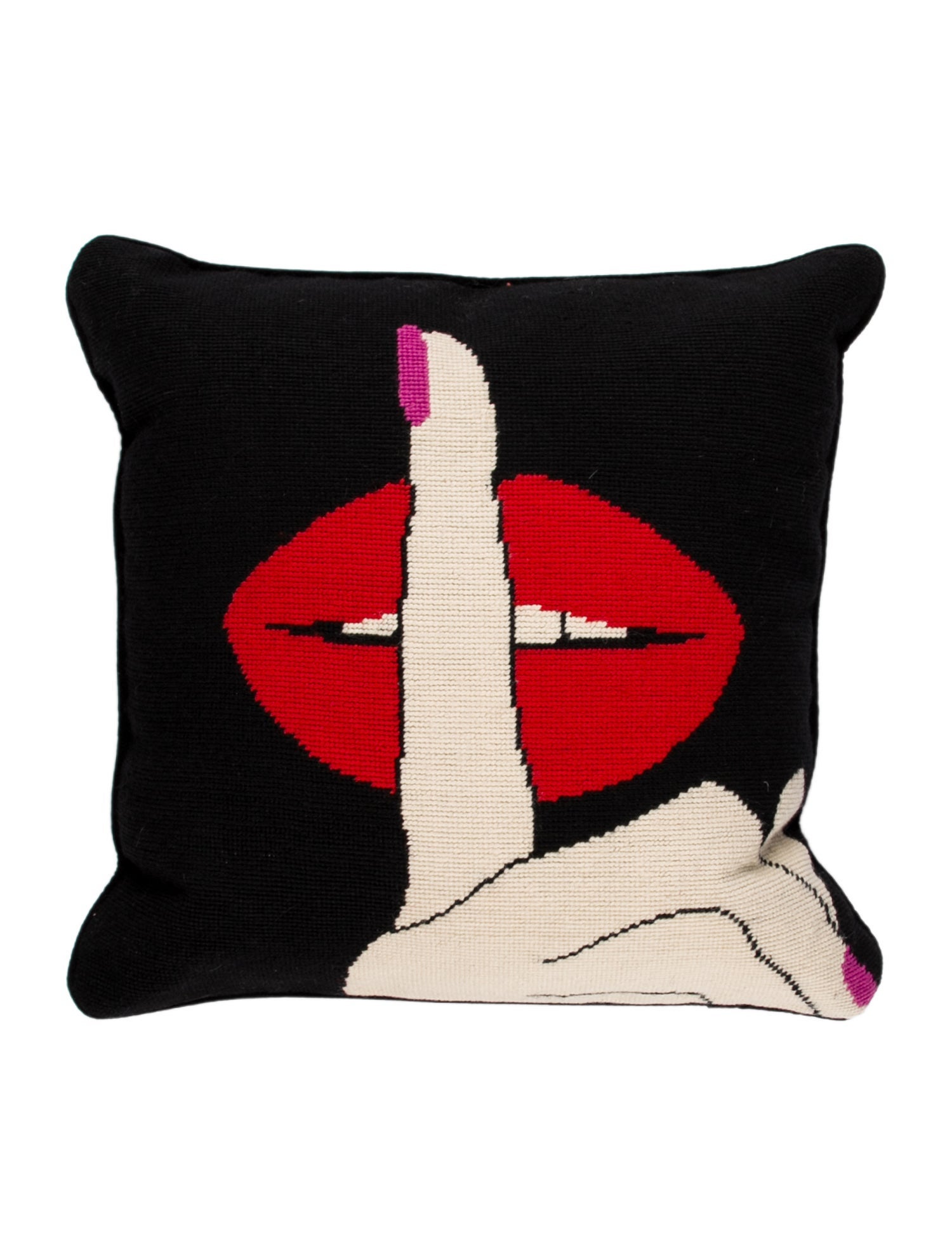 Jonathan Adler Lips Hush Needlepoint Throw Pillow