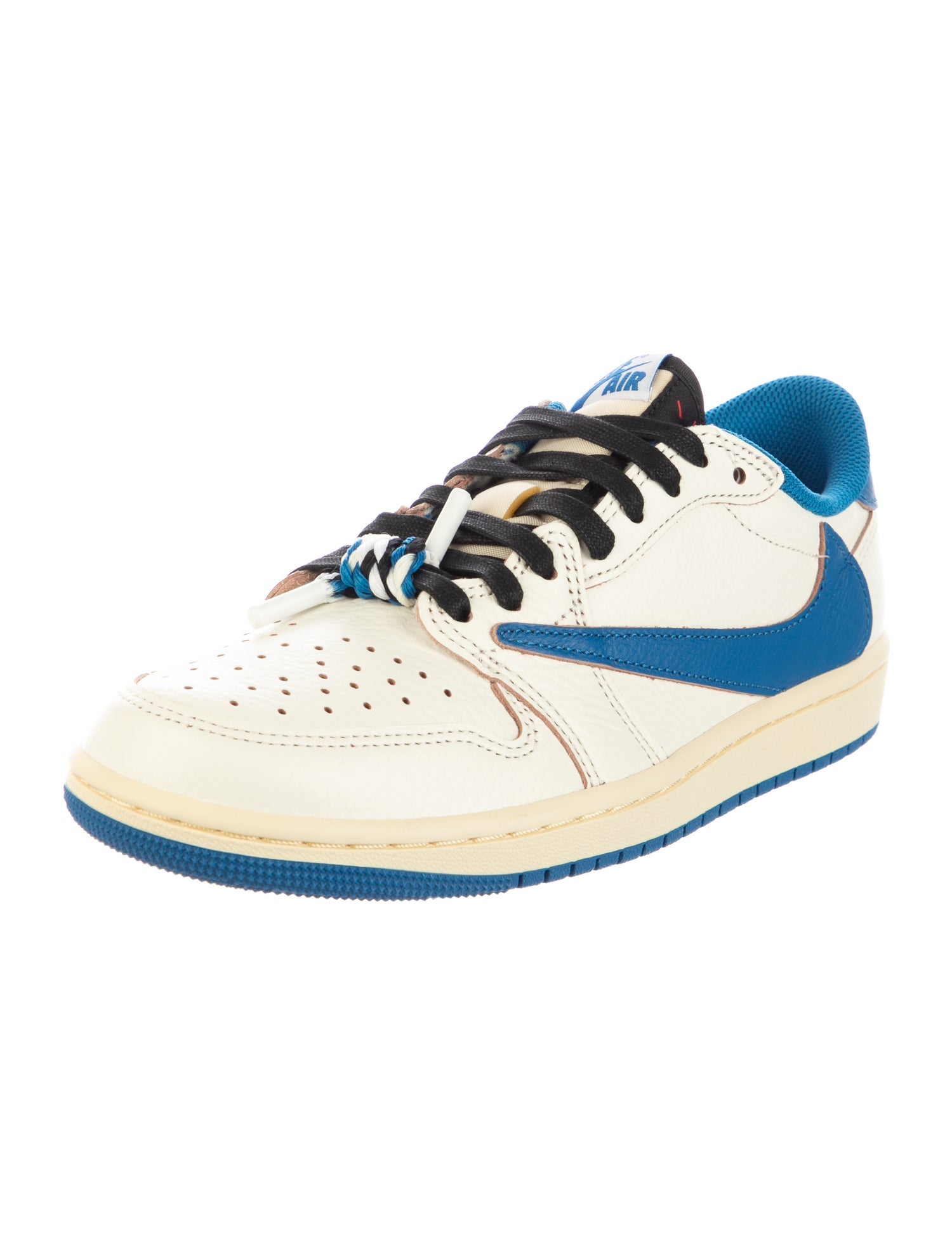 Jordan x Travis Scott x Fragment Jordan 1 Retro Low OG SP Sail Military Blue Sneakers w/ Tags