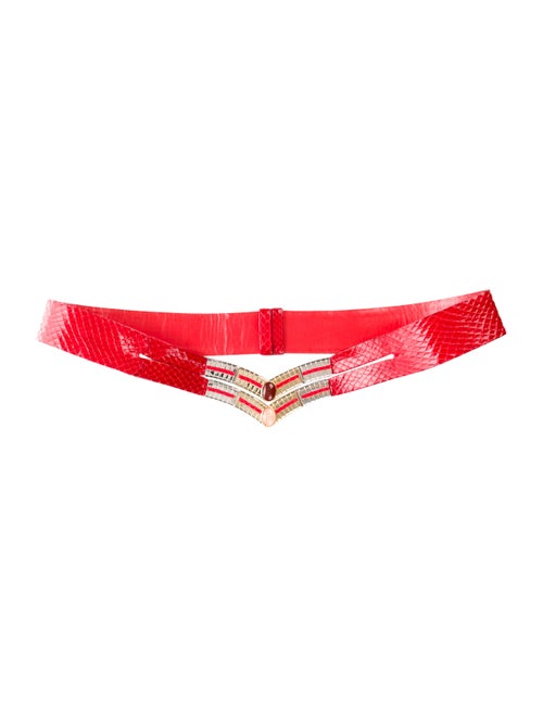 Judith Leiber Snakeskin Waist Belt Red