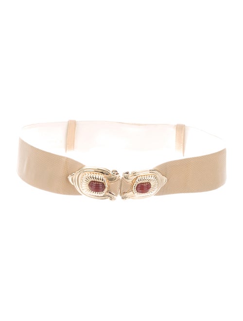 Judith Leiber Leather Wide Waist Belt Tan