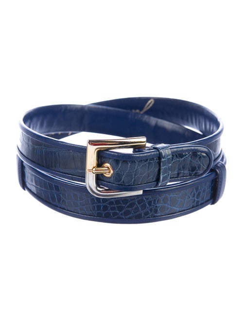 Judith Leiber Crocodile Buckle Belt Blue