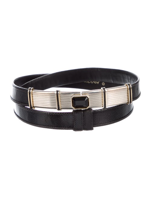Judith Leiber Leather Buckle Belt Black