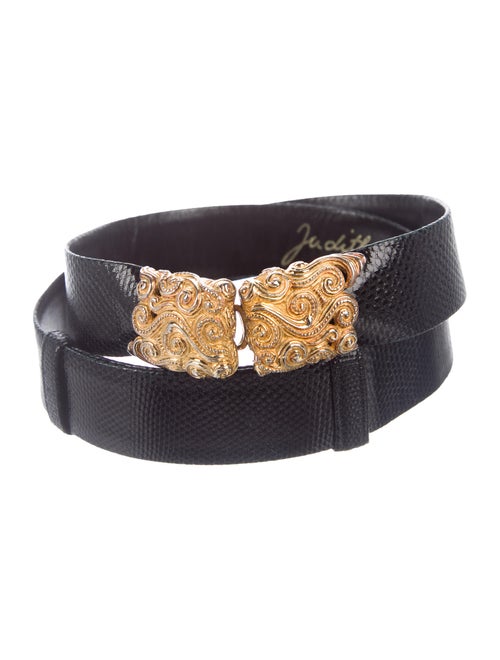 Judith Leiber Embossed Leather Belt Black