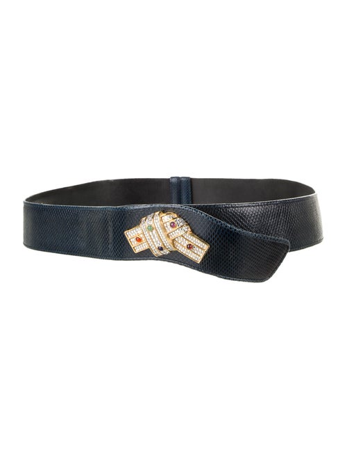 Judith Leiber Lizard Embellished Belt Navy