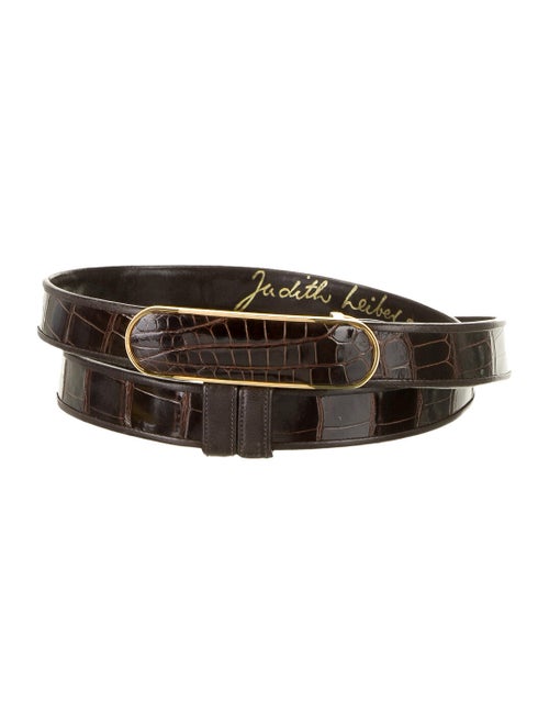 Judith Leiber Adjustable Alligator Belt Brown