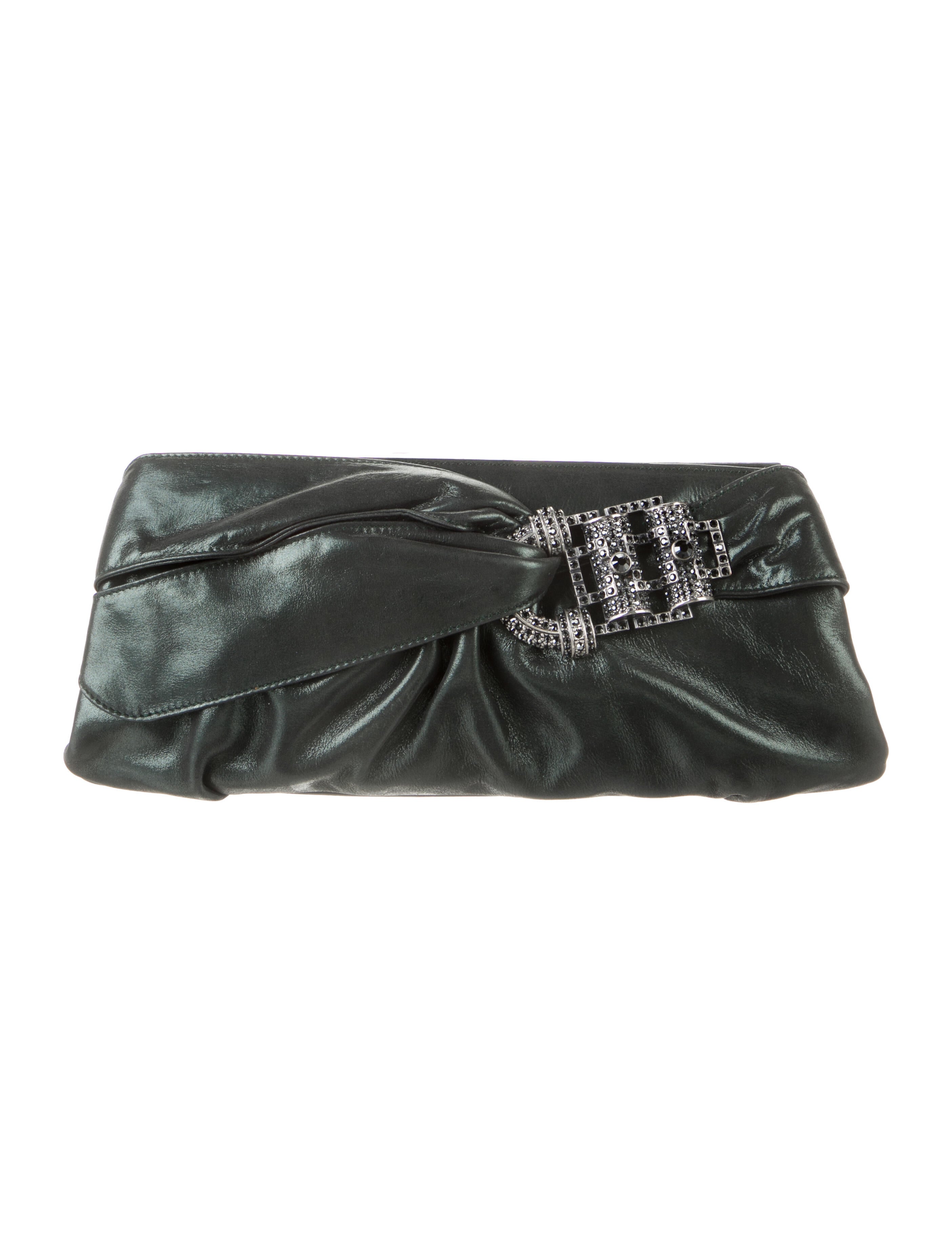 Judith Leiber Metallic Leather Clutch Bag Green Clutches, Handbags
