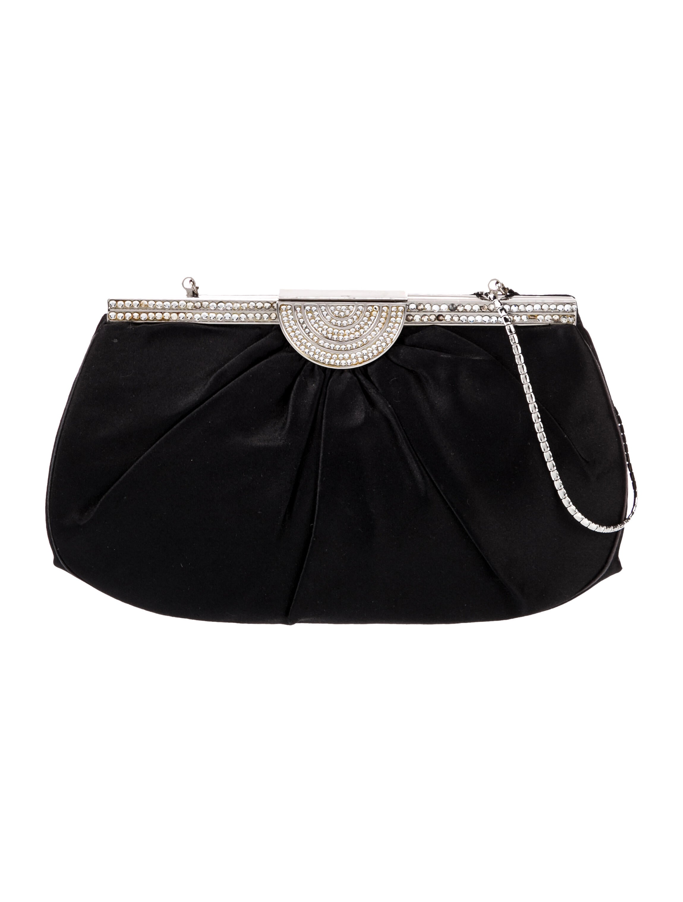 Judith Leiber Satin Embellished Clutch Black Clutches, Handbags