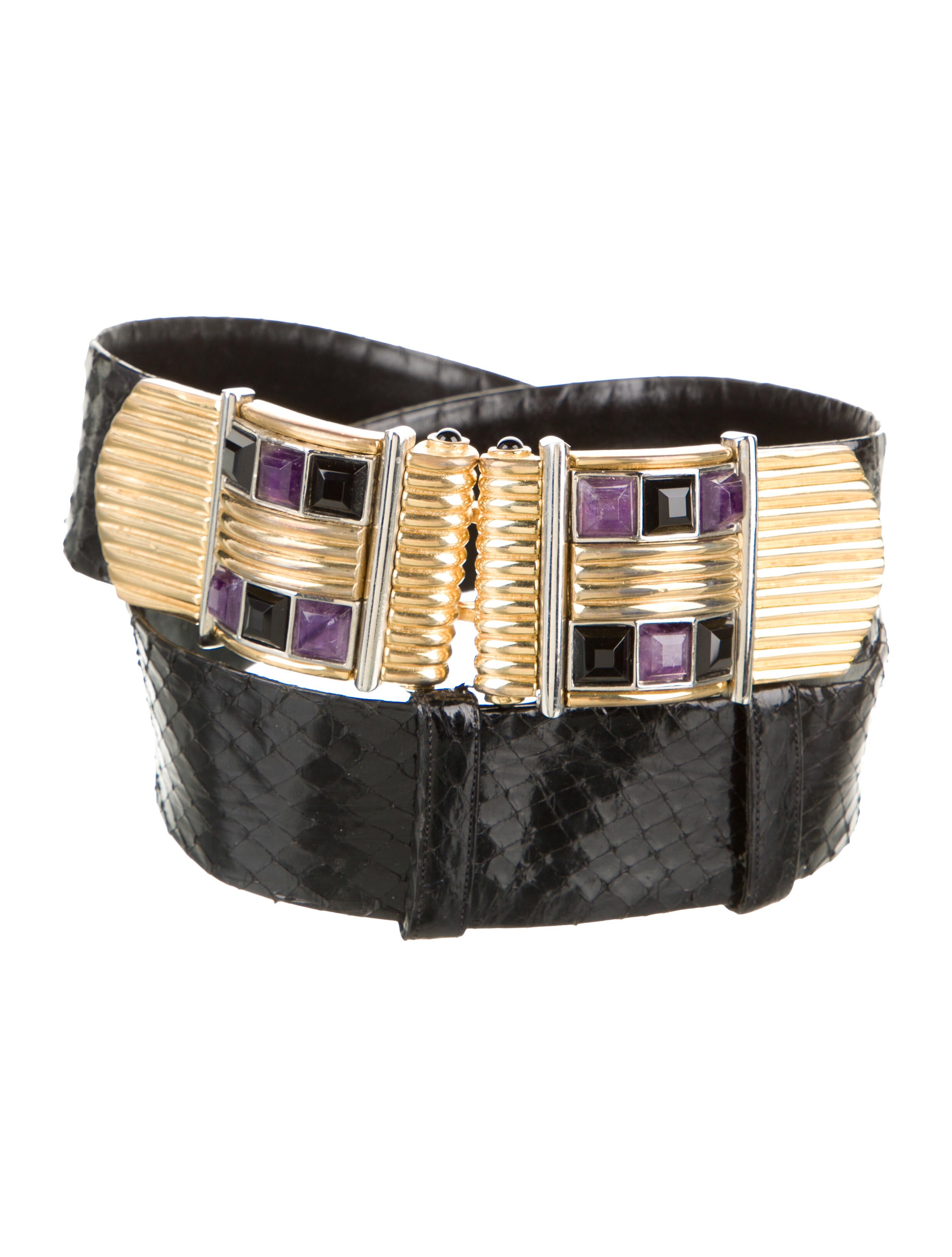 Judith Leiber Leather Crystal Embellishments Waist Belt