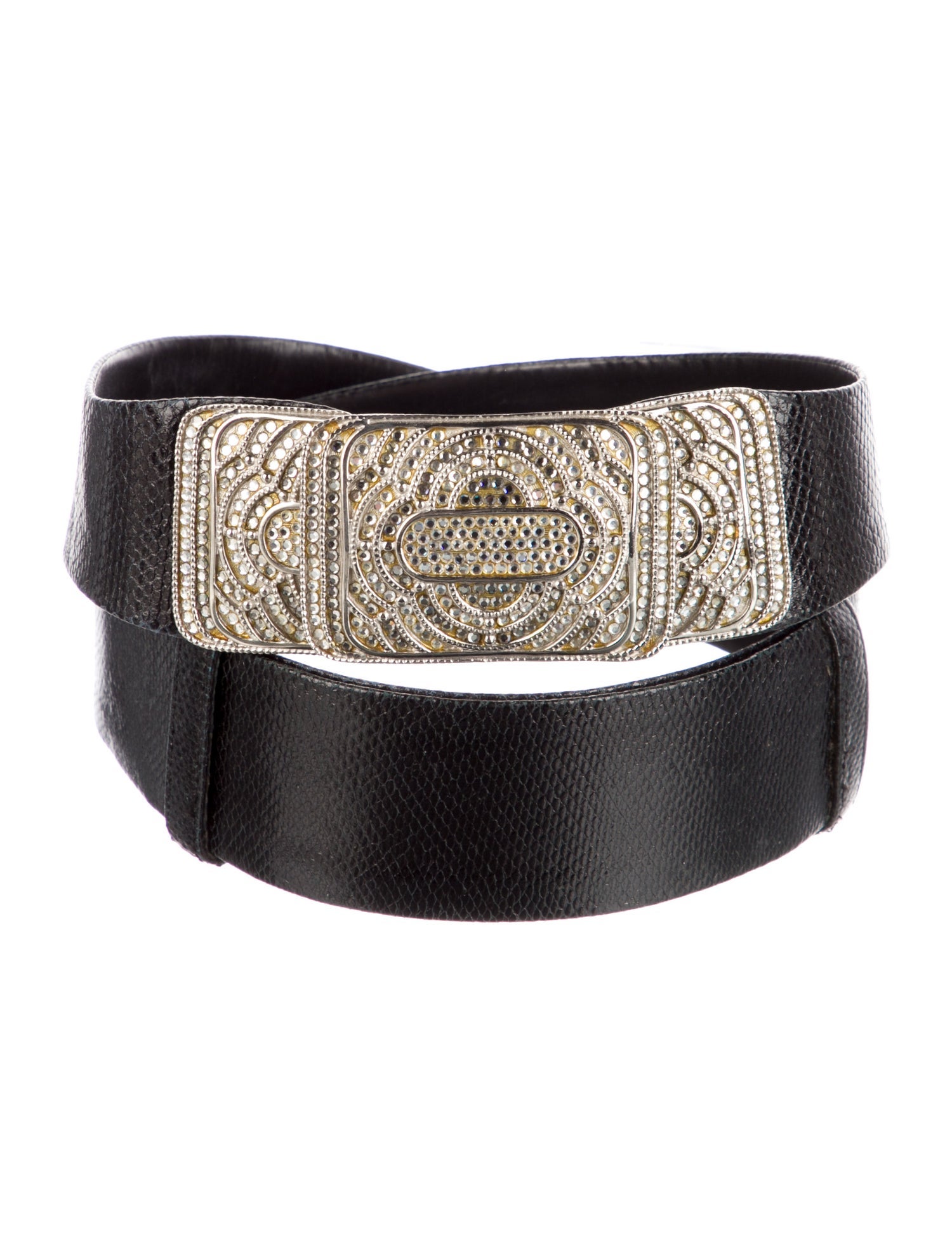 Judith Leiber Leather Crystal Embellishments Belt