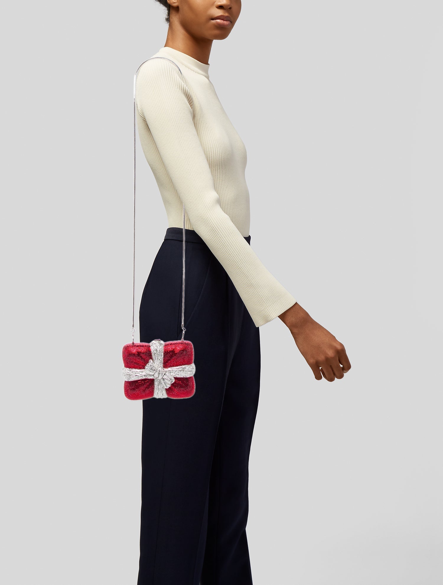 Christian Dior Satin Mini Strass Lady Dior Bag - White