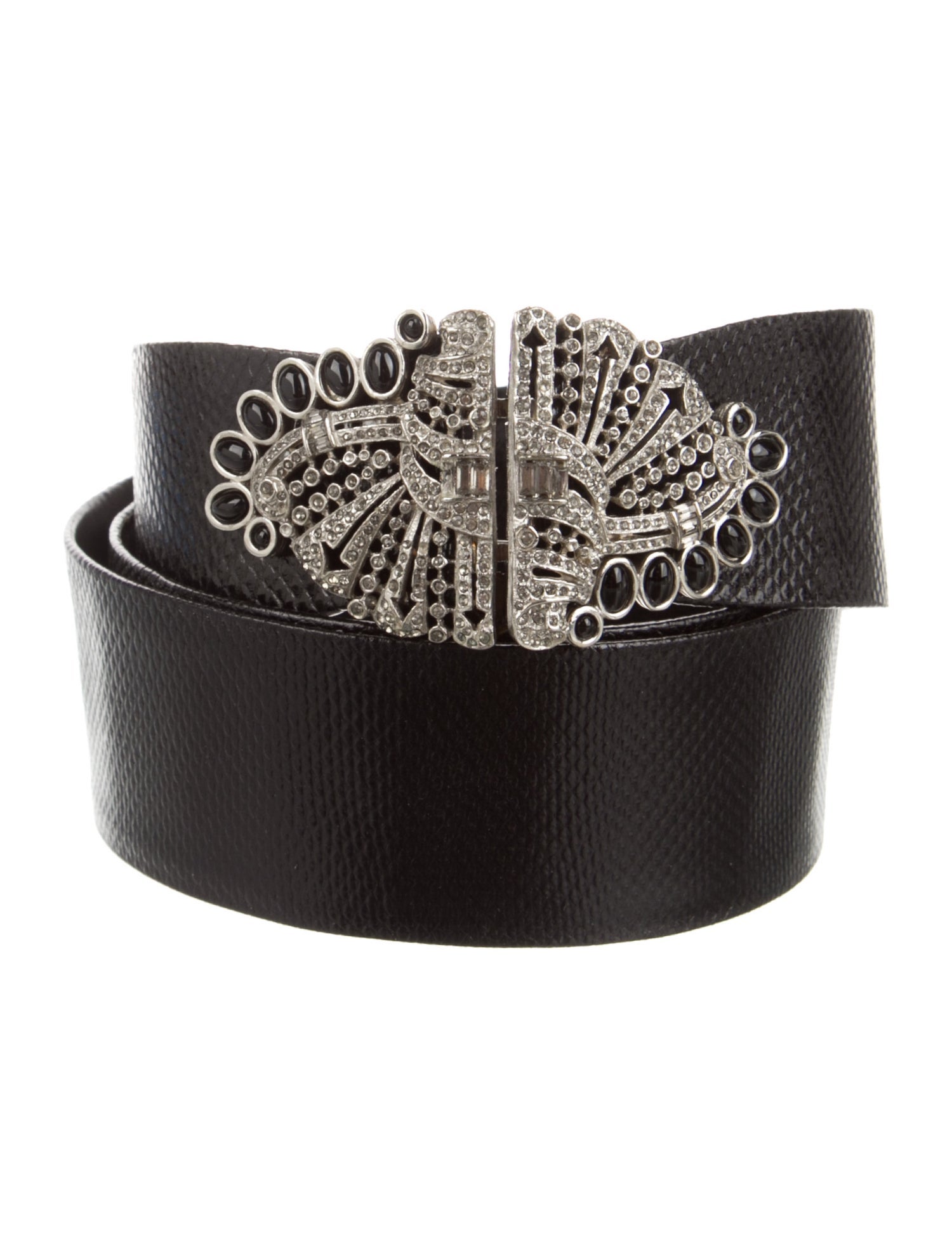 Judith Leiber Leather Crystal Embellishments Belt