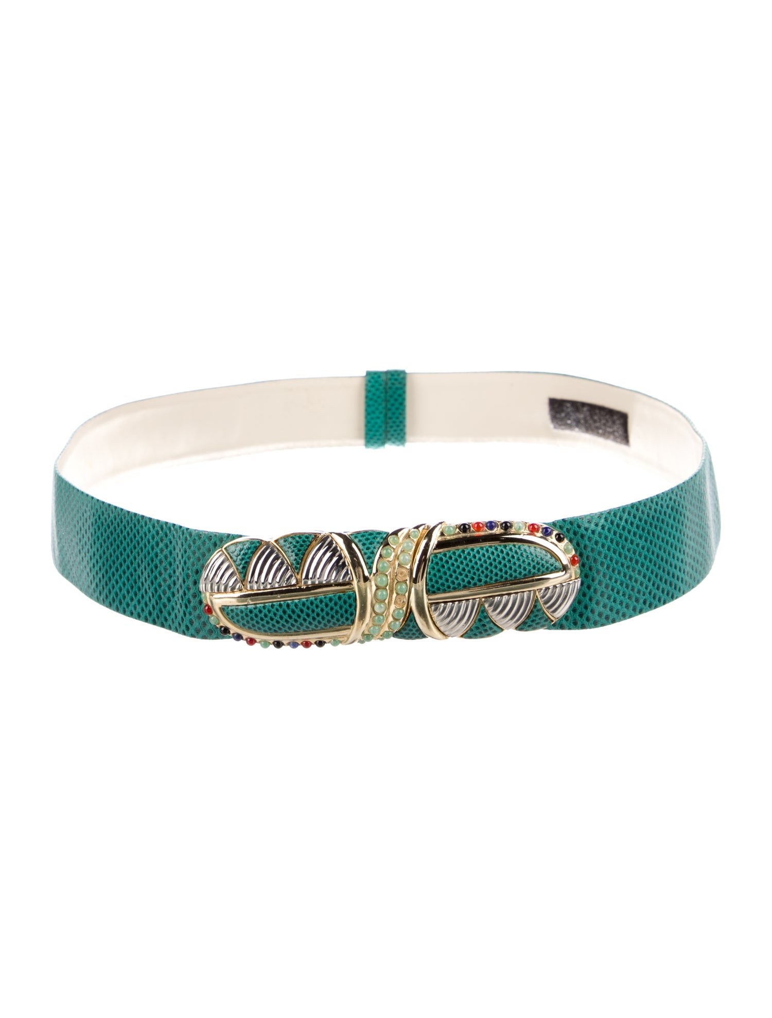 Judith Leiber Leather Beaded Accents Belt