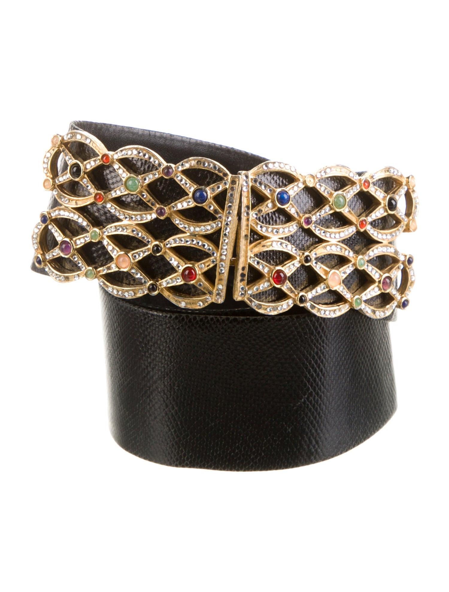 Judith Leiber Leather Crystal Embellishments Waist Belt