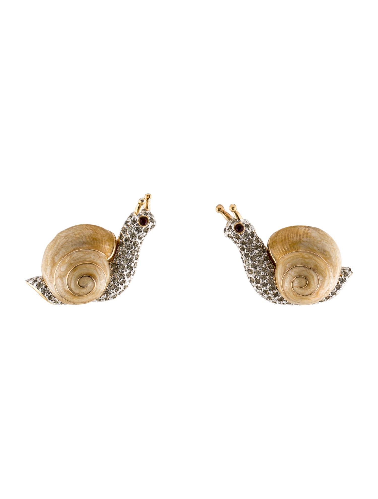 Judith Leiber Two-Tone Crystal & Enamel Snail Clip-On Earrings