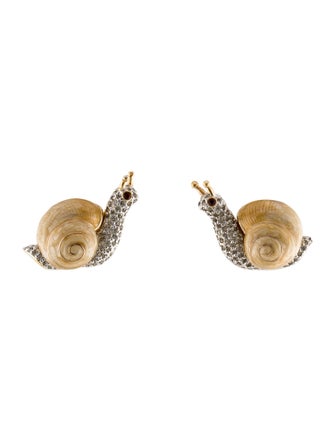 Judith Leiber Two-Tone Crystal & Enamel Snail Clip-On Earrings