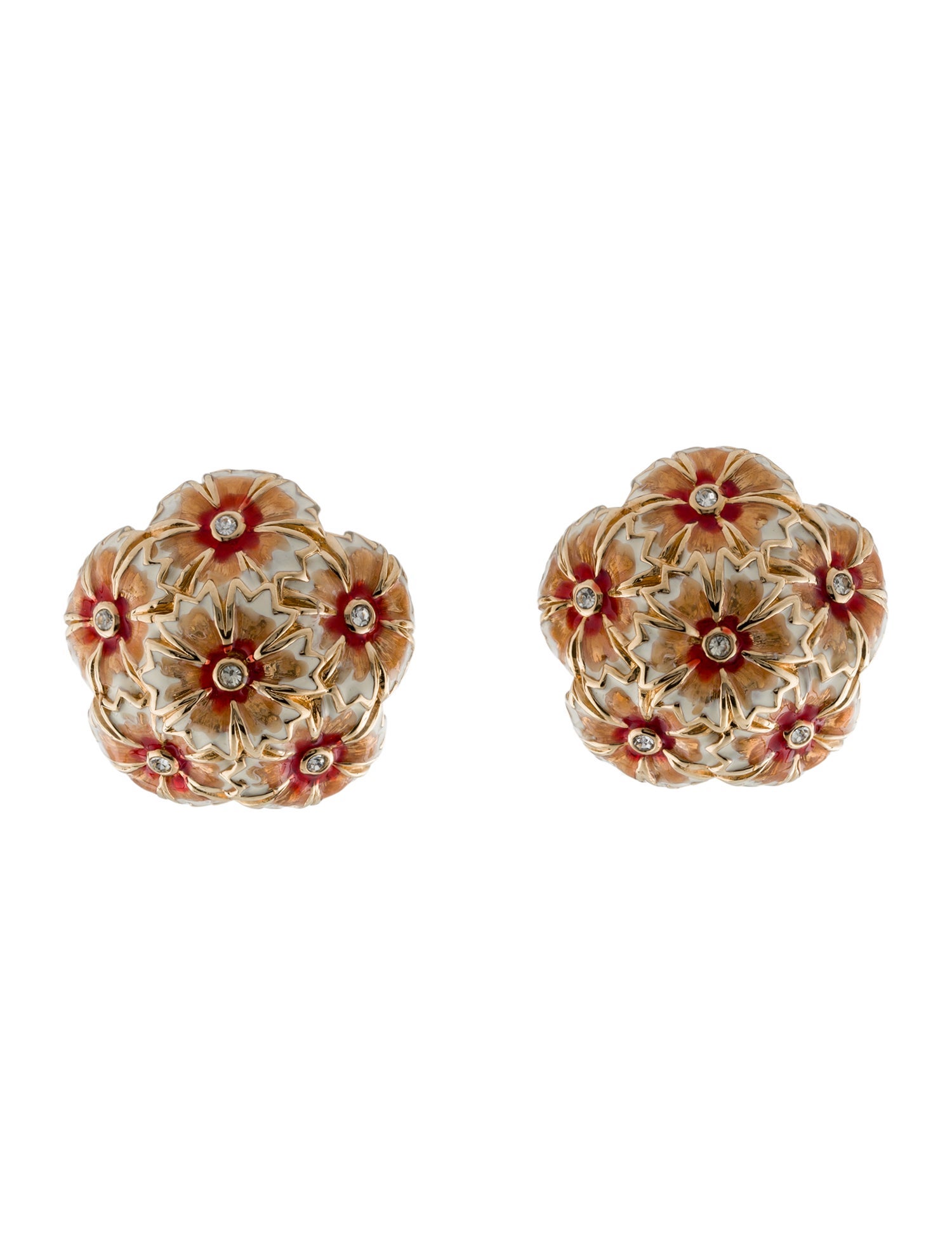 Judith Leiber Crystal & Enamel Flower Clip-On Earrings