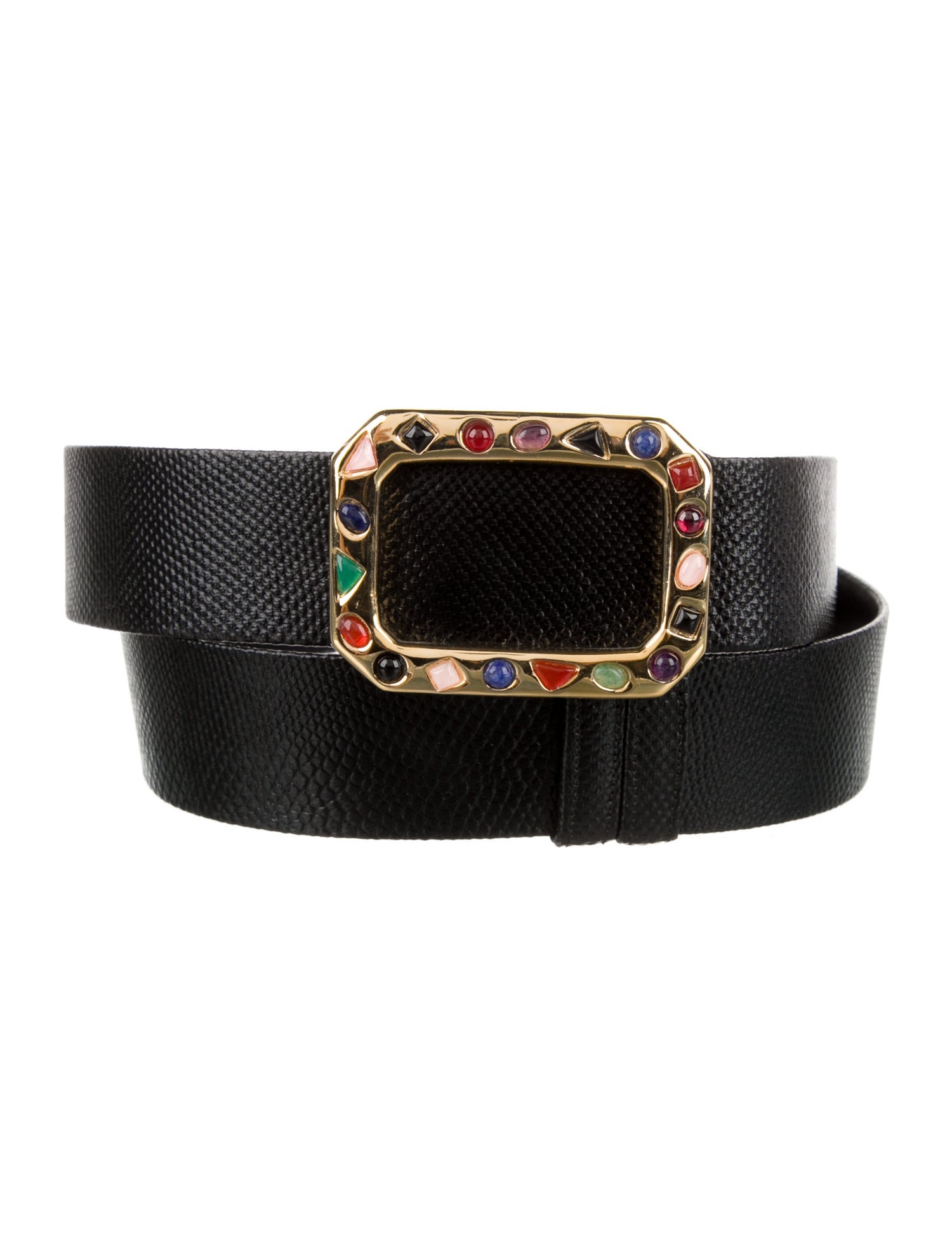 Judith Leiber Leather Beaded Accents Belt