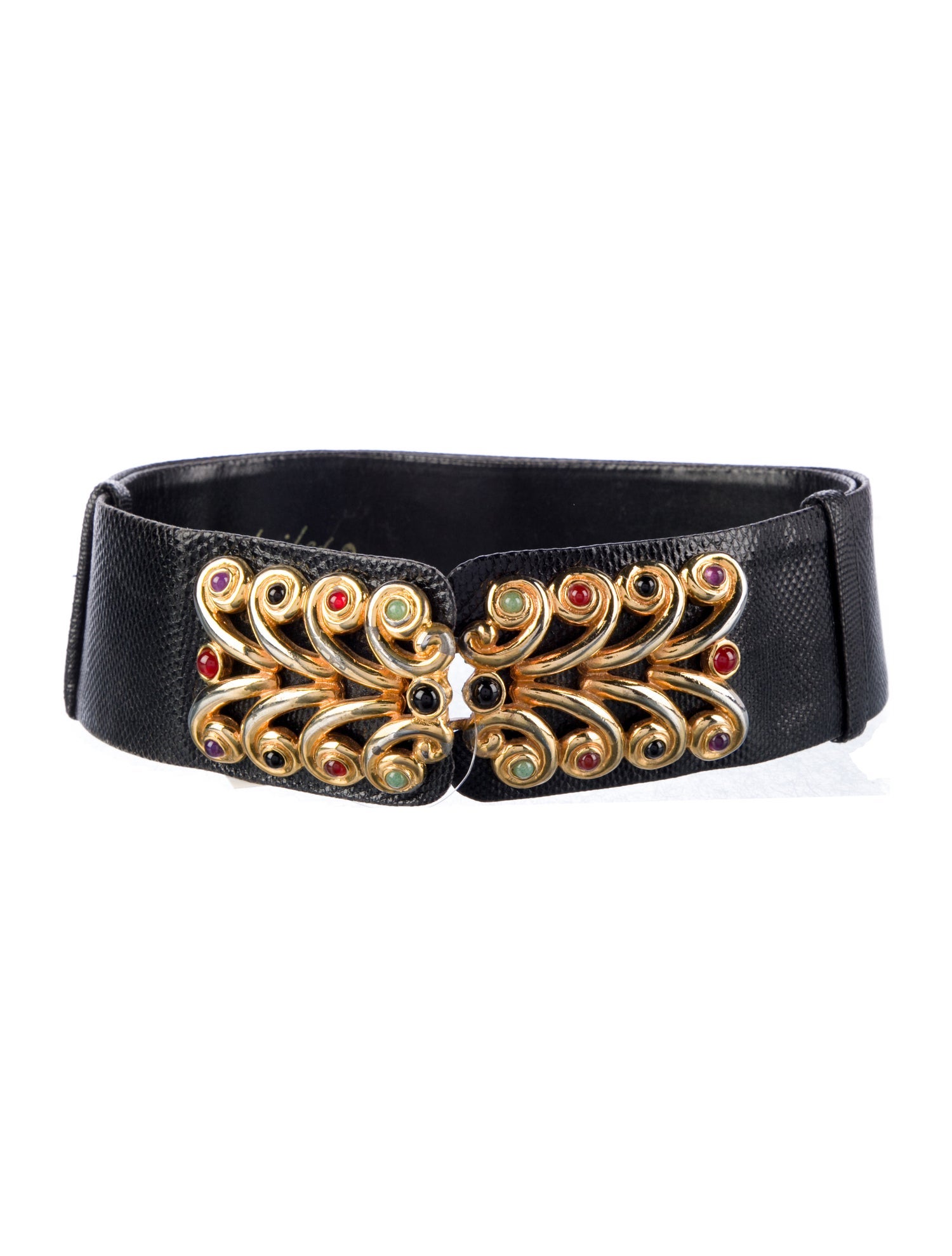Judith Leiber Wide Embossed Leather Waist Belt