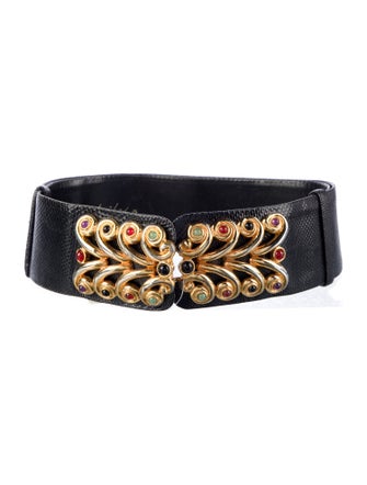 Judith Leiber Wide Embossed Leather Waist Belt