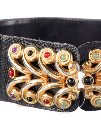 Judith Leiber Wide Embossed Leather Waist Belt