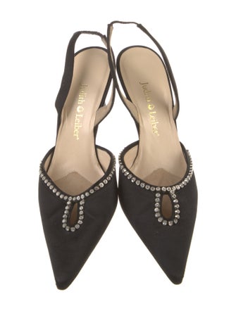 Judith Leiber Satin Crystal Embellishments Slingback Pumps