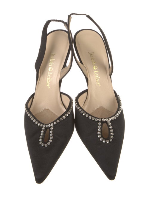 Judith Leiber Satin Crystal Embellishments Slingback Pumps