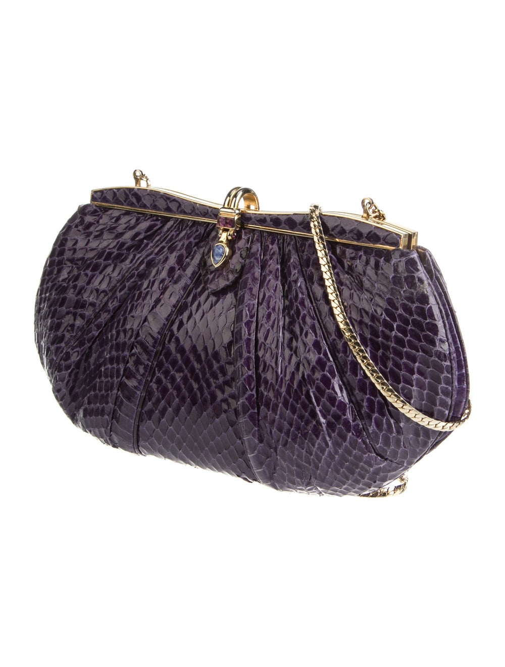 Judith Leiber Evening Bag Purple Python Gold-Tone… - image 3
