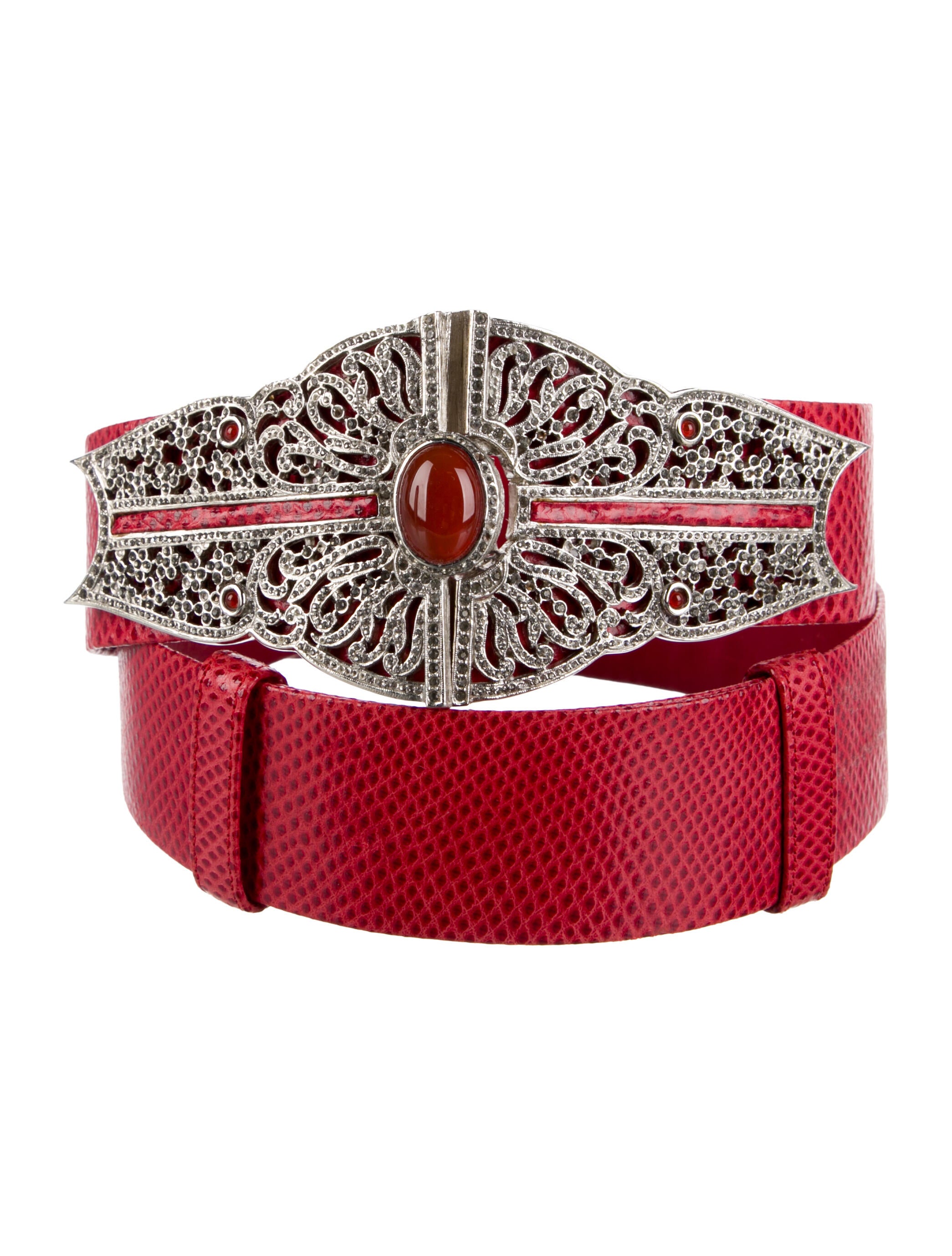 Judith Leiber Snakeskin Crystal Embellishments Waist Belt