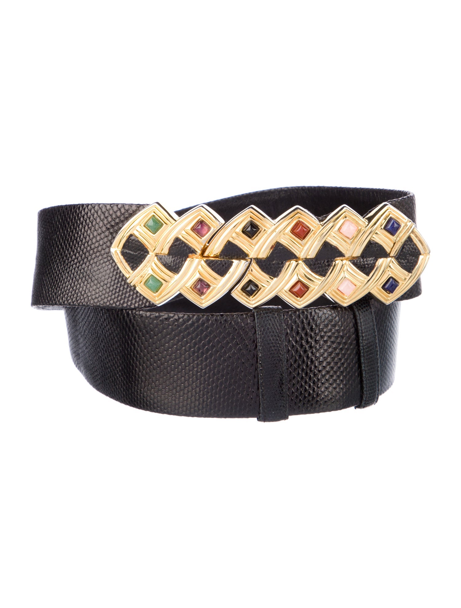 Judith Leiber Leather Crystal Embellishments Belt