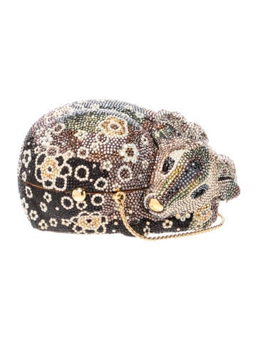 Pre-owned Judith Leiber Crystal Sleeping Cat In Blue