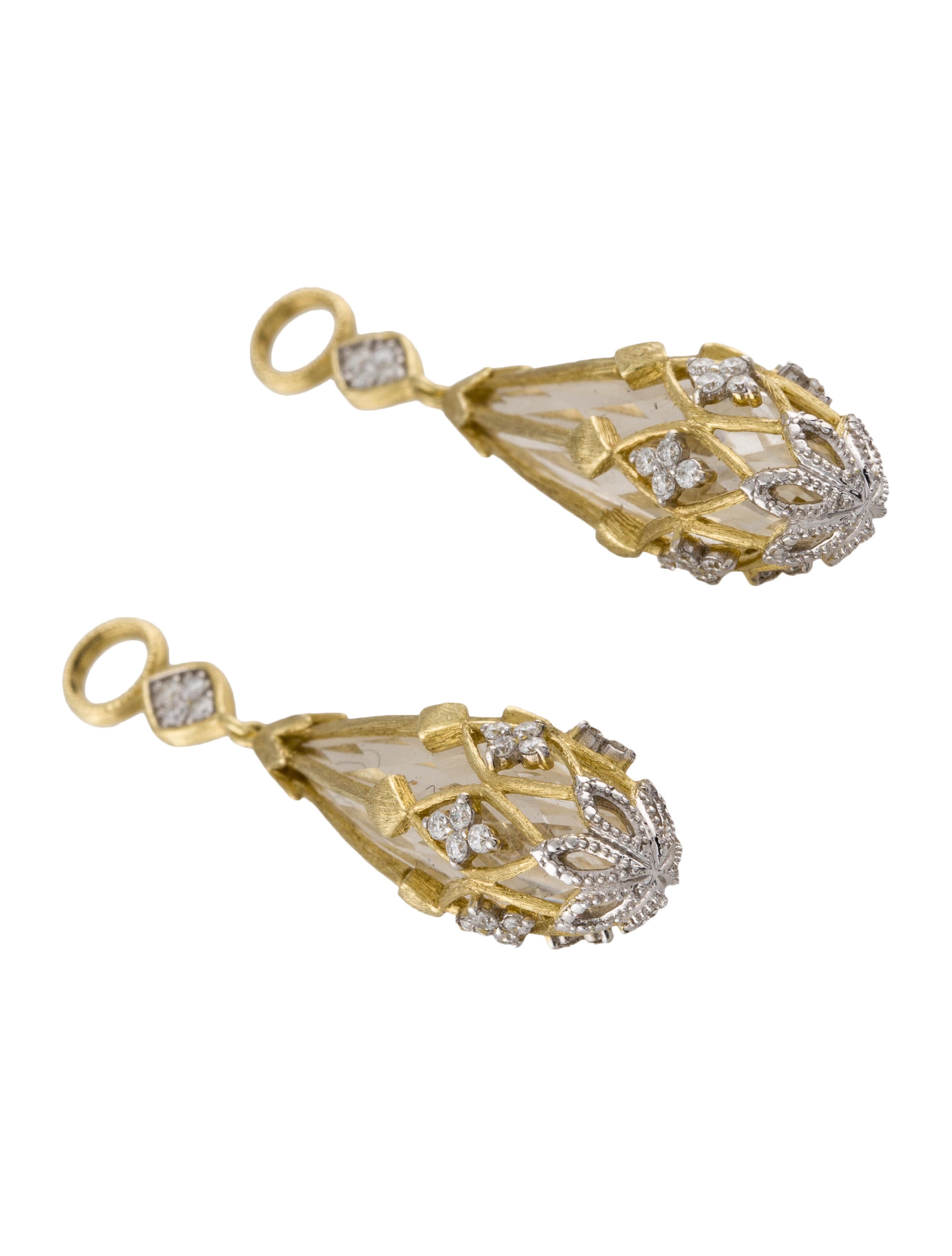 Jude Frances 18K Diamond & Quartz Elongated Wrapped Filigree Earring