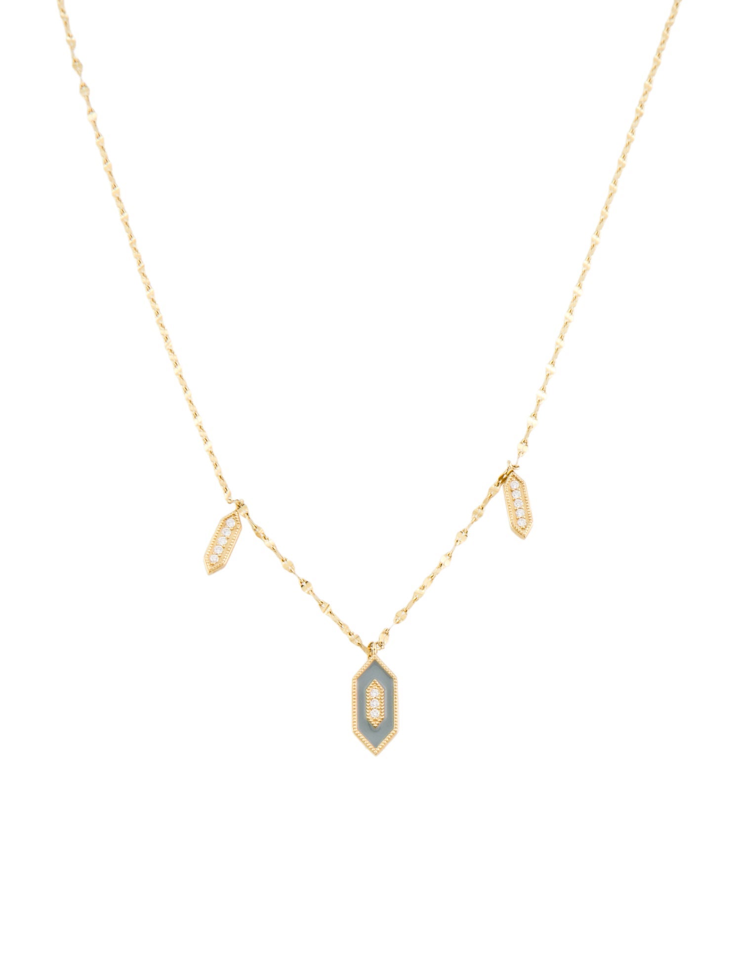 Jude Frances 18K Diamond & Enamel Lisse Elongated Hexagon Necklace