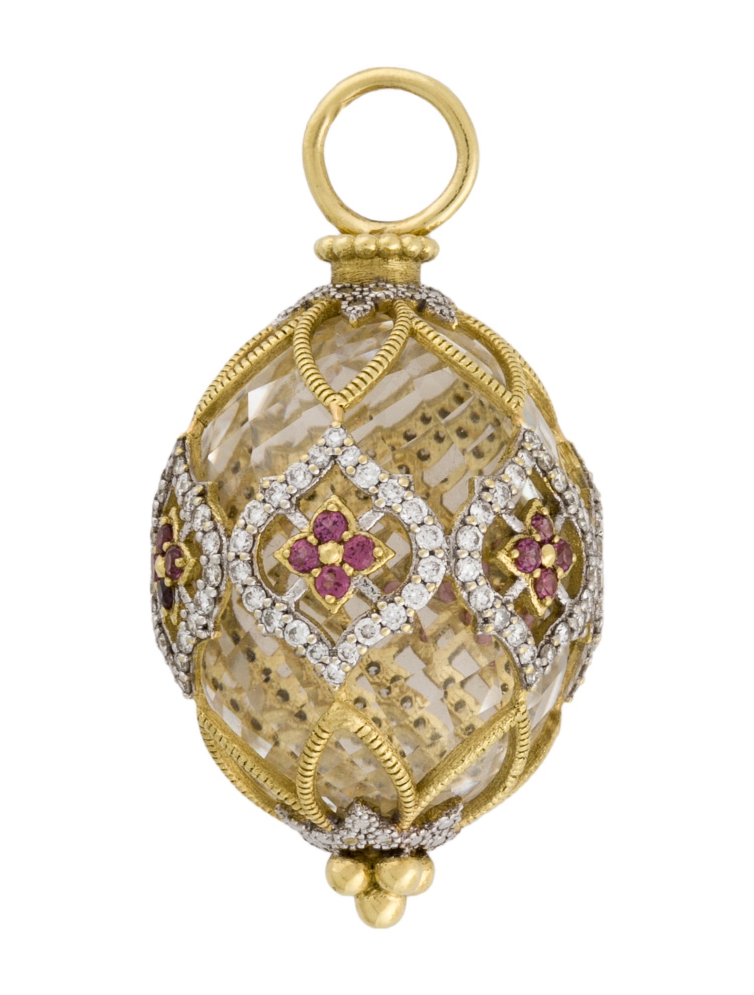 Jude Frances 18K Diamond, Garnet & Quartz Egg Moroccan Charm