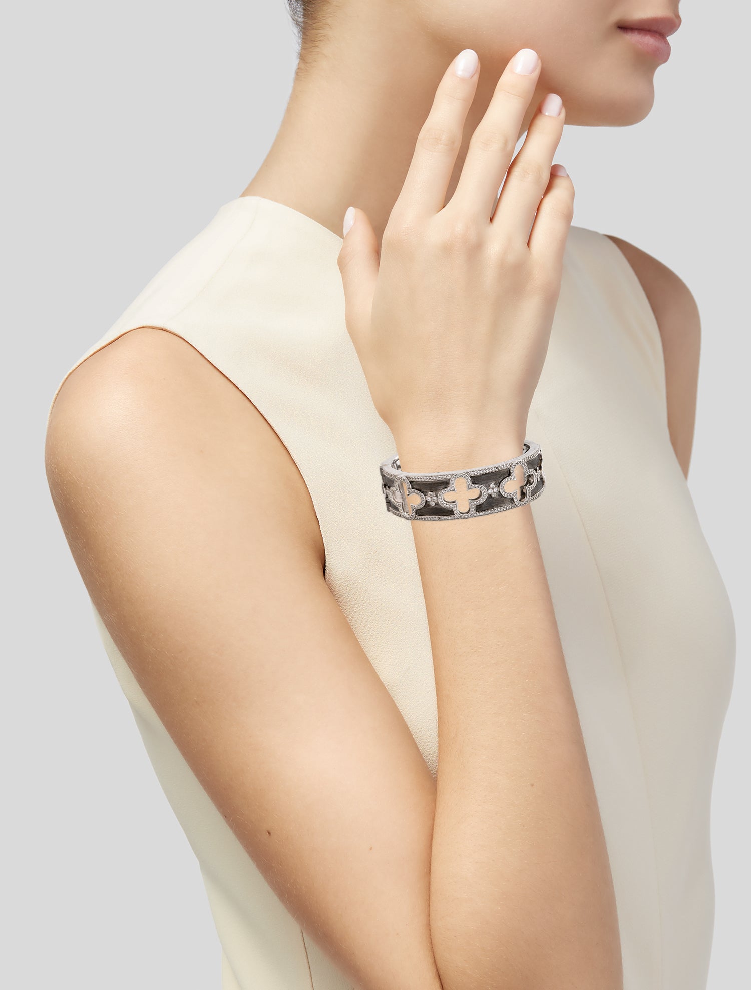 Jude Frances Topaz Quatrefoil Hinged Cuff Bracelet