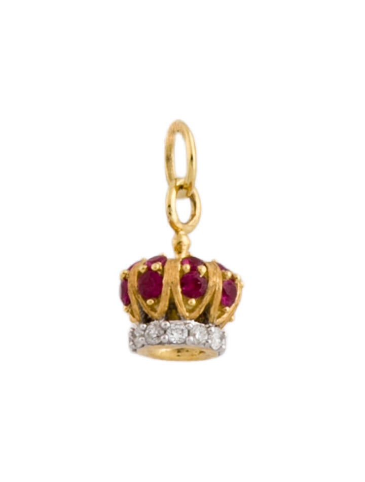 Jude Frances 18K Ruby & Diamond Petite Crown Pendant w/ Tags