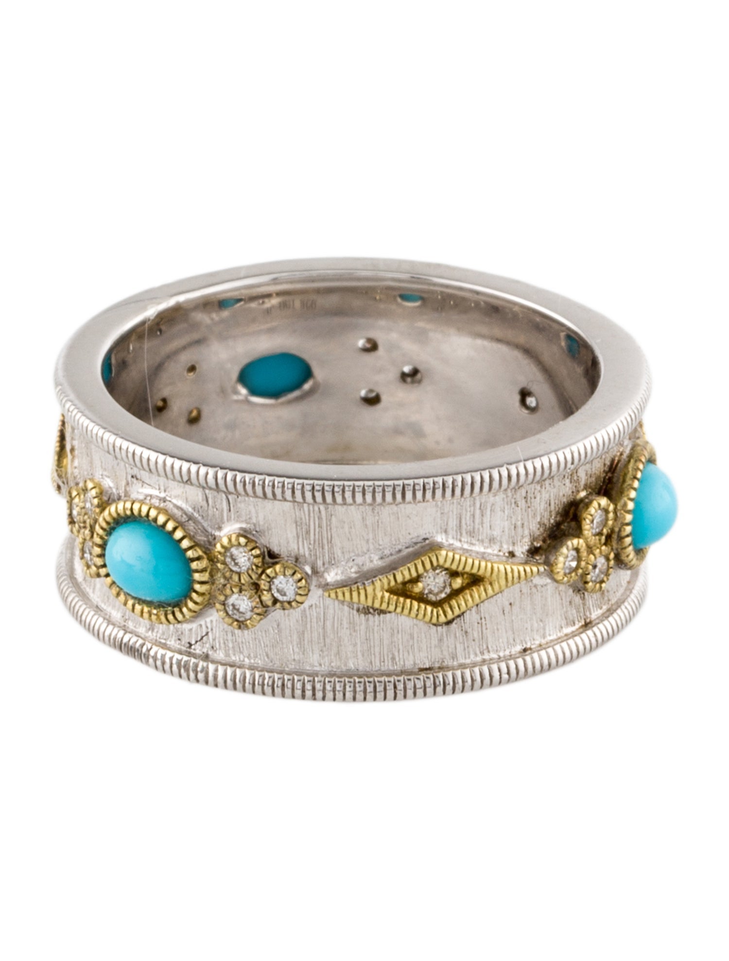 Jude Frances Two-Tone Turquoise & Diamond Cigar Band Ring